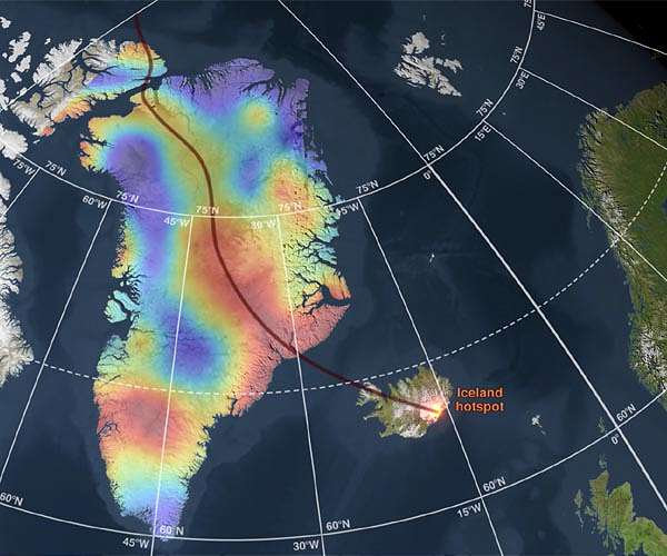 Greenland shrinks slightly and is slowly drifting northwest