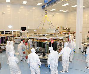 Magnetospheric Multiscale Mission Team Assemble Flight Observatory