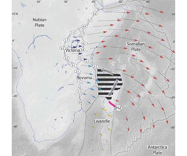 East African Rift System is slowly breaking away, with Madagascar splitting into pieces