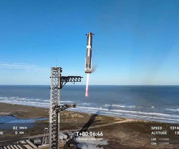 SpaceX catches Starship booster but upper stage explodes
